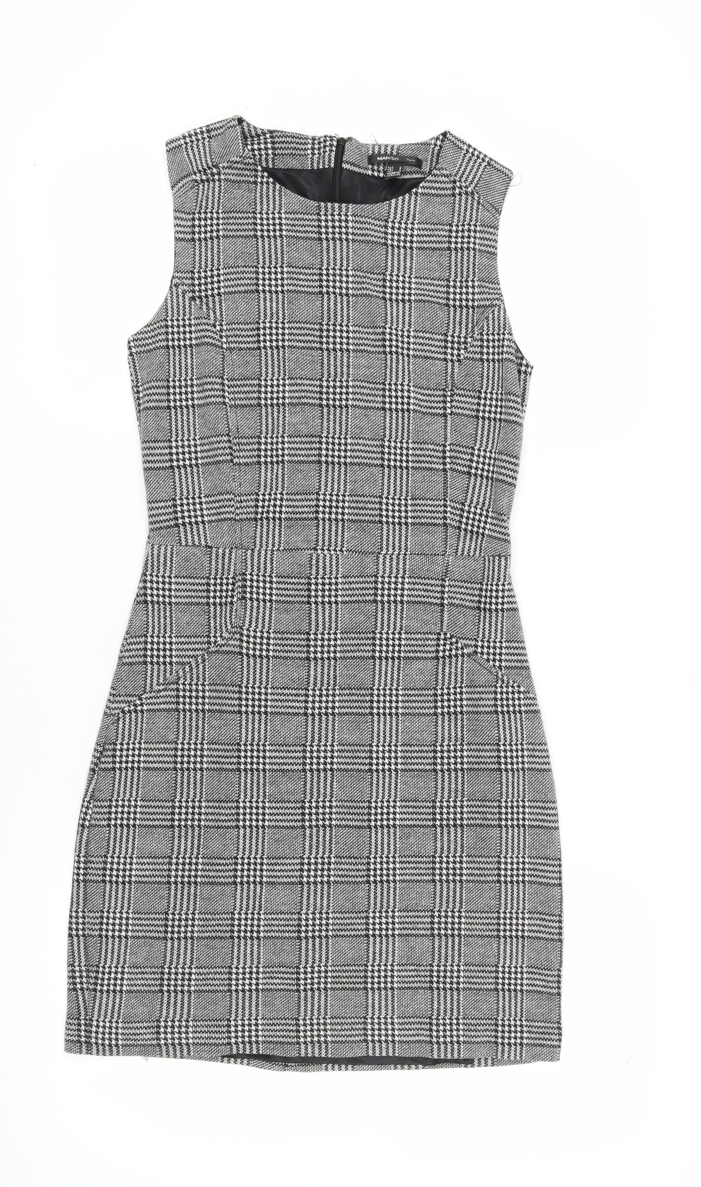 Mango Women's Black Check Short Sheath Dress Medium