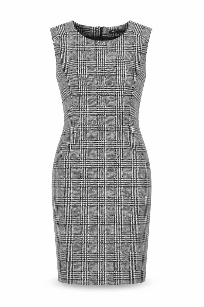 Mango Women's Black Check Short Sheath Dress Medium