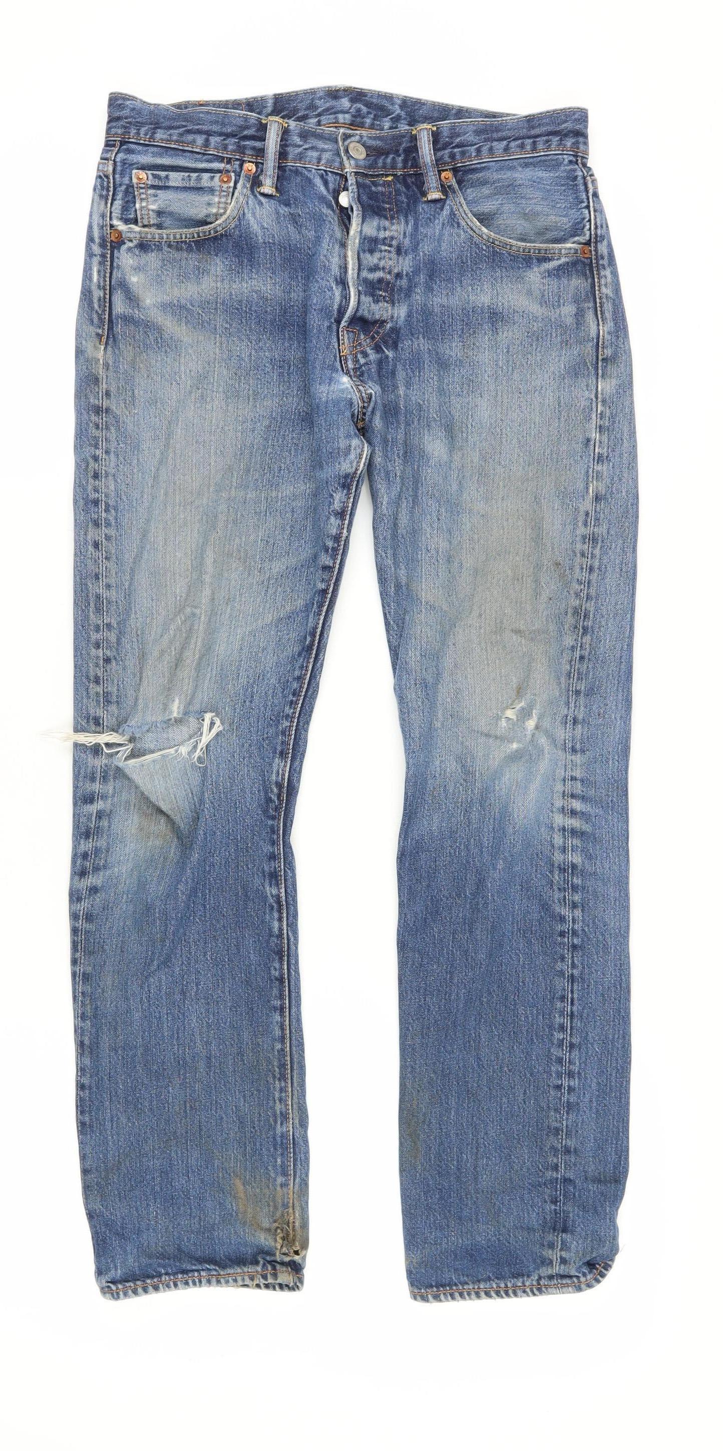 Levi's Men's Blue Distressed 501 Straight Jeans Size 30