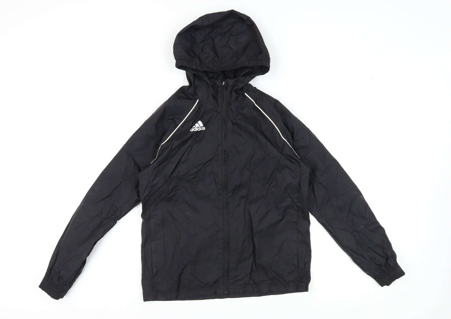 Adidas Boys Black Hooded Windbreaker Jacket 9-10 Years