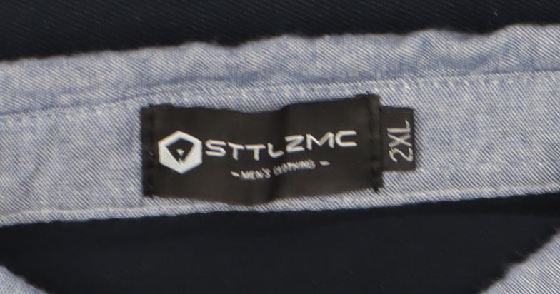 STTLZMC Men's Blue 2XL Long Sleeve Polo Shirt