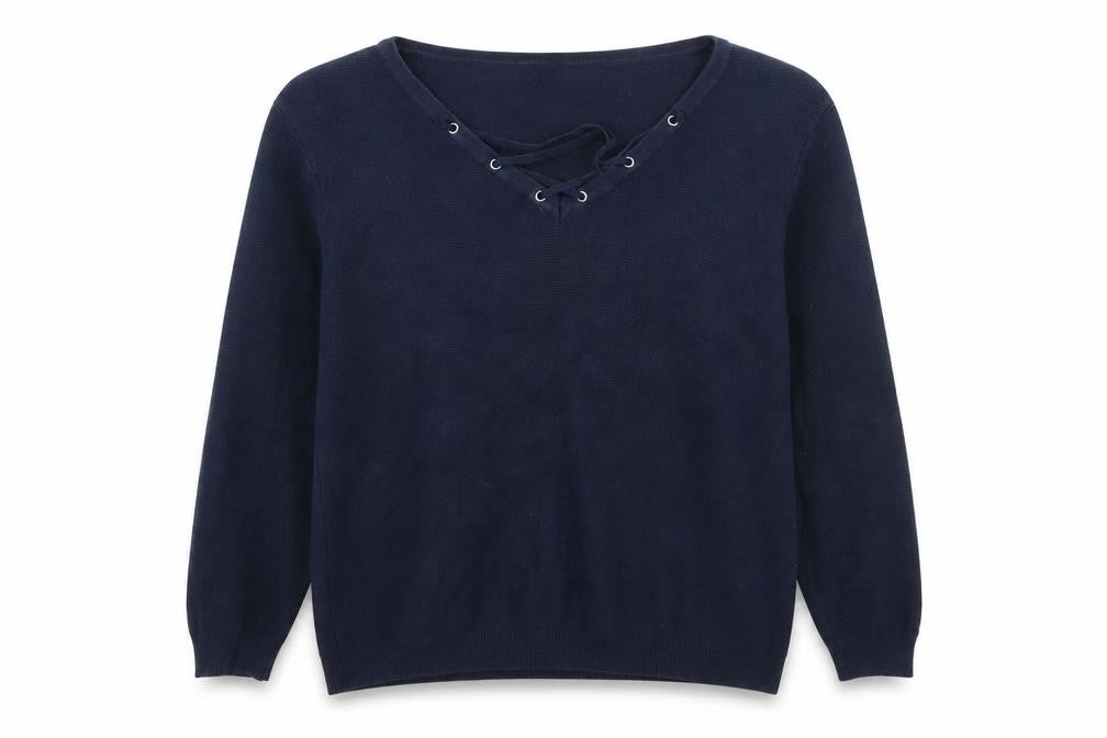 Front view of Dorothy Perkins Women's Blue Pullover V-Neck Jumper, size 18