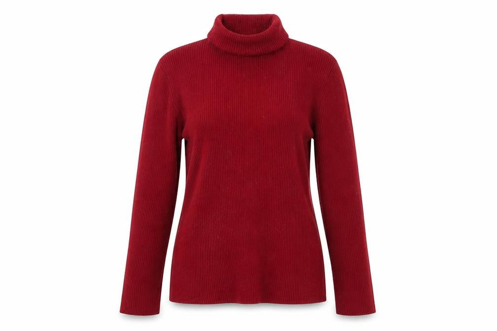 Front view of M&Co Women's Red Roll Neck Jumper, size M
