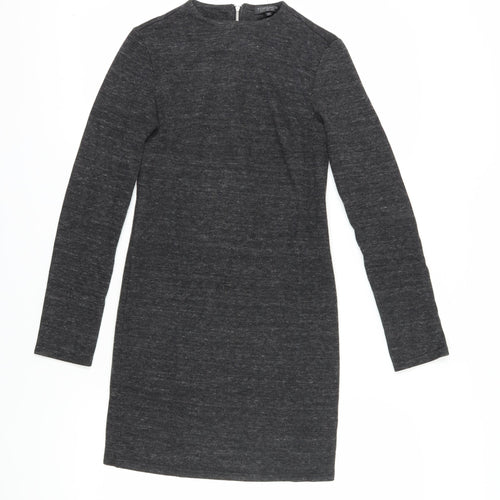 Topshop Women's Grey Bodycon Dress Size 6 Long Sleeve