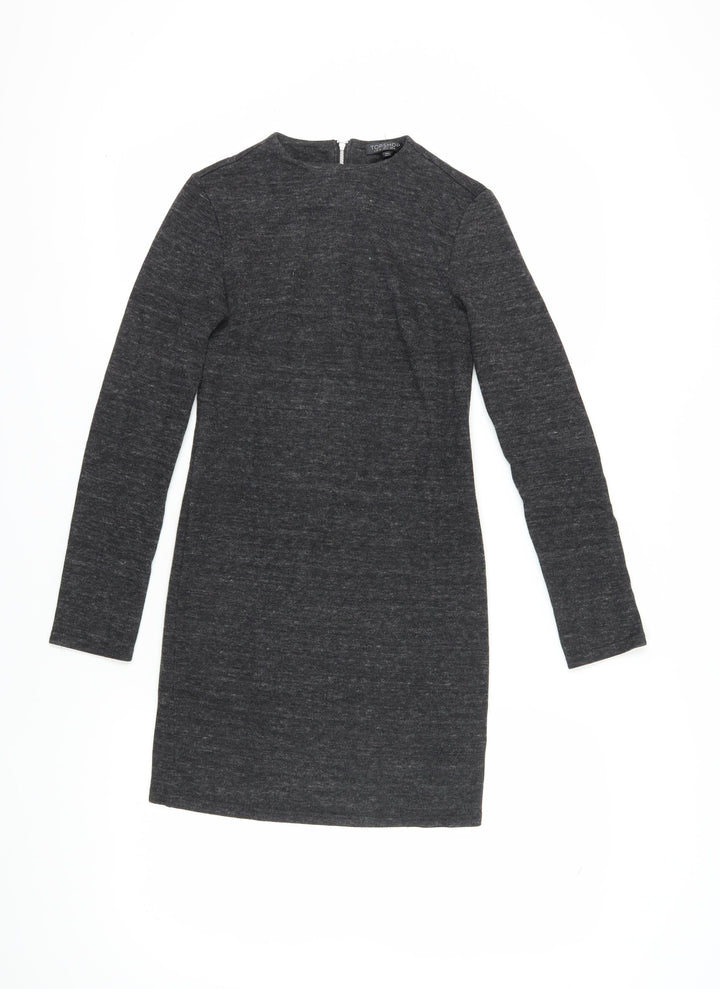 Topshop Women's Grey Bodycon Dress Size 6 Long Sleeve