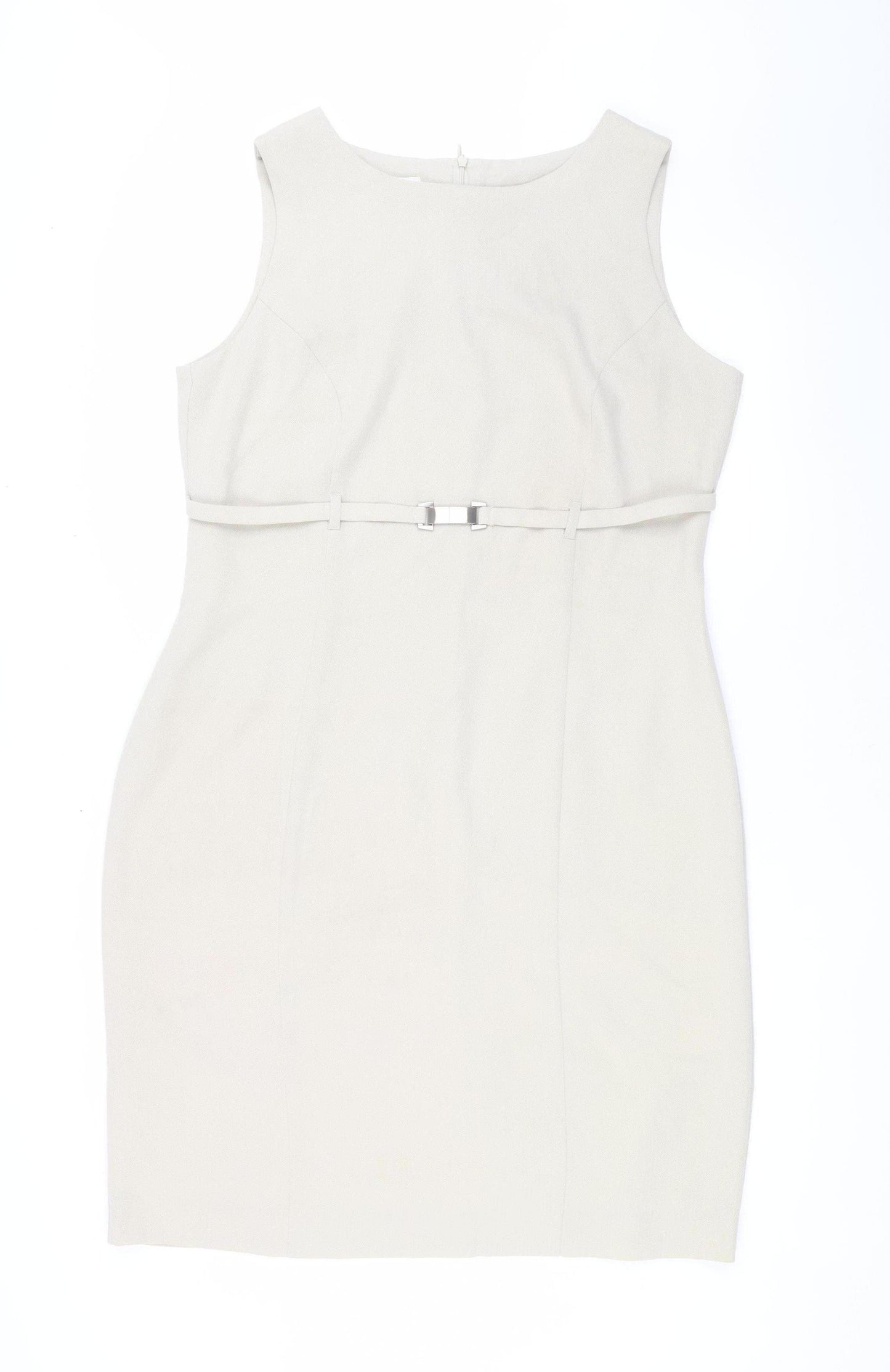 Kaliko Women's Beige Sheath Dress Size 16, Belted Style