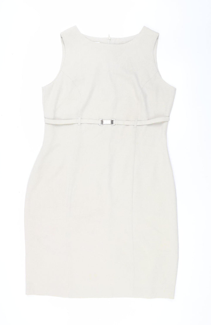Kaliko Women's Beige Sheath Dress Size 16, Belted Style