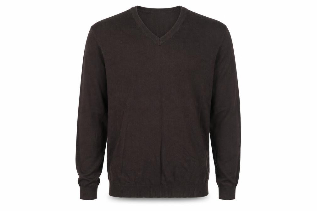 Front view of Wolsey Men's Brown V-Neck jumper, size S