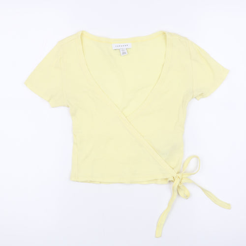 Topshop Women's Yellow Wrap Crop Top, Size 6, V-Neck