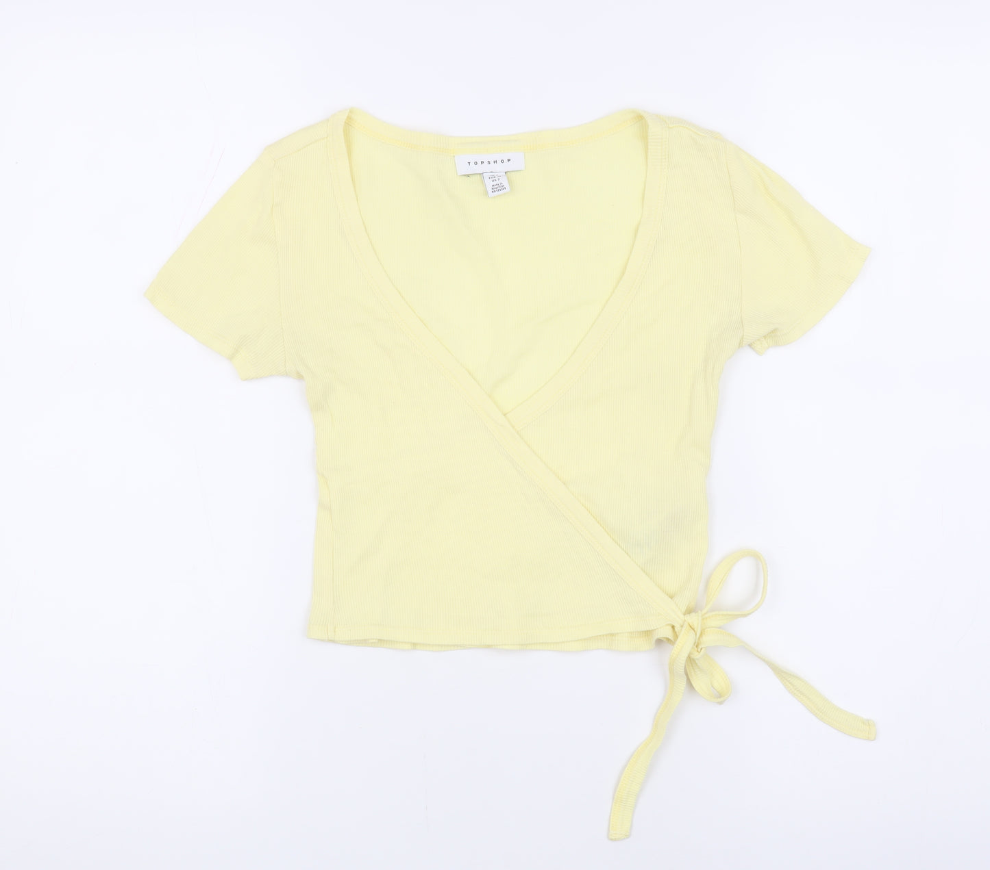 Topshop Women's Yellow Wrap Crop Top, Size 6, V-Neck
