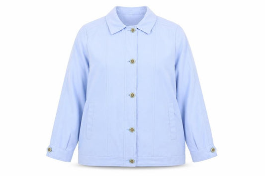 Front view of Klassik Women's Blue Cotton Jacket, size 14, - Casual Classic