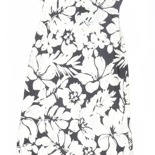 Zara Women's Black and White Floral Midi Slip Dress L
