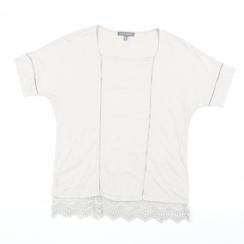 Laura Ashley Ivory Blouse, Size 8, Short Sleeve, Crochet Accent