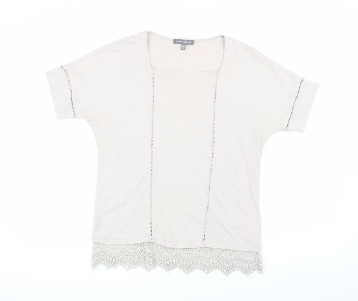 Laura Ashley Ivory Blouse, Size 8, Short Sleeve, Crochet Accent