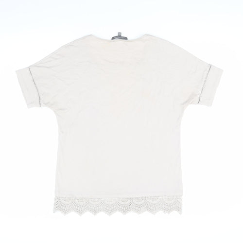 Laura Ashley Ivory Blouse, Size 8, Short Sleeve, Crochet Accent