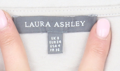 Laura Ashley Ivory Blouse, Size 8, Short Sleeve, Crochet Accent