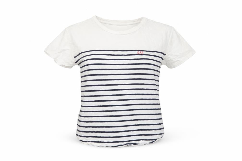 Front view of Gap Women's White Striped T-Shirt, size S