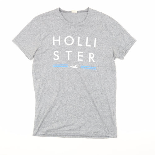 Hollister Men's Grey Logo Crew Neck T-Shirt S
