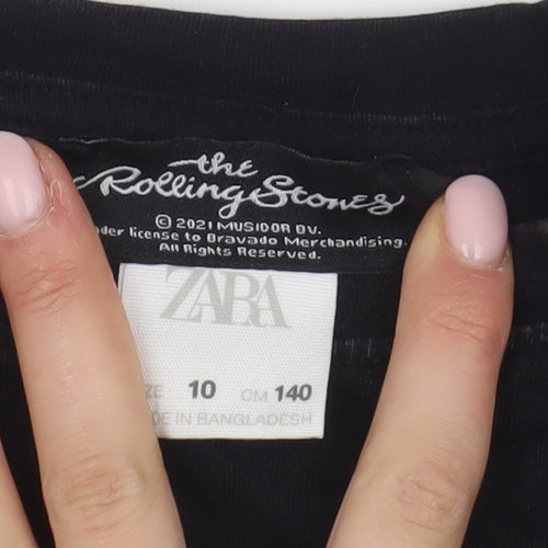 Zara Girls Black Rolling Stones Graphic T-Shirt, 10 Years