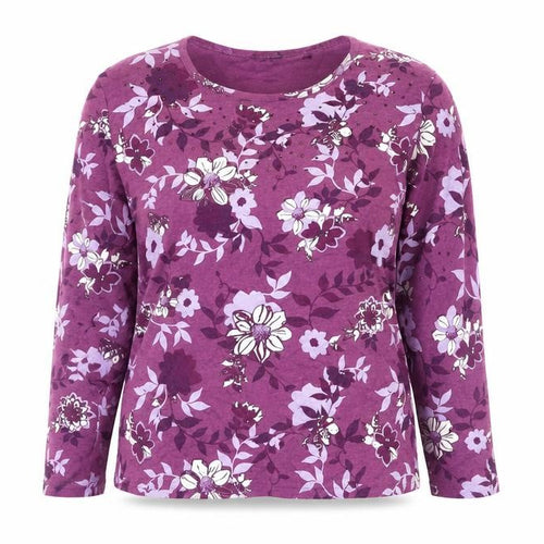 Isle Essentials Women's Purple Floral Long Sleeve T-Shirt