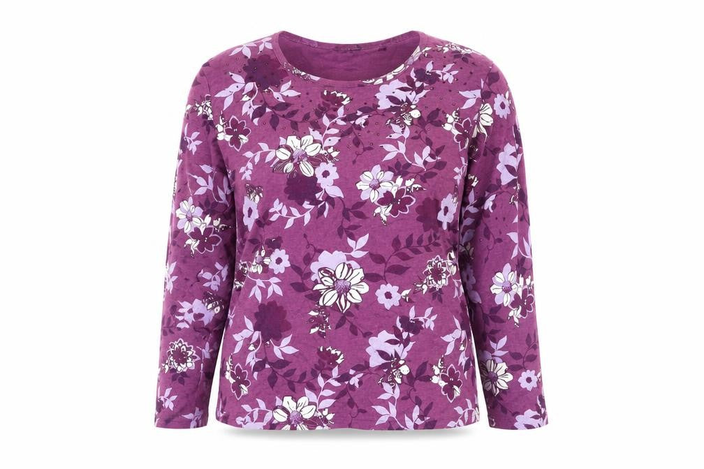 Isle Essentials Women's Purple Floral Long Sleeve T-Shirt