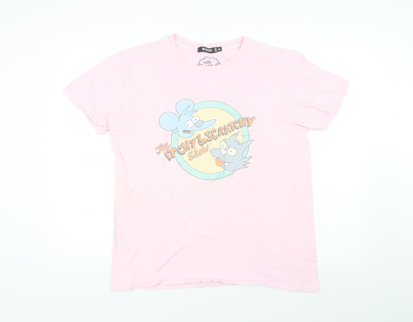 Missguided Women's Pink Cartoon T-Shirt M