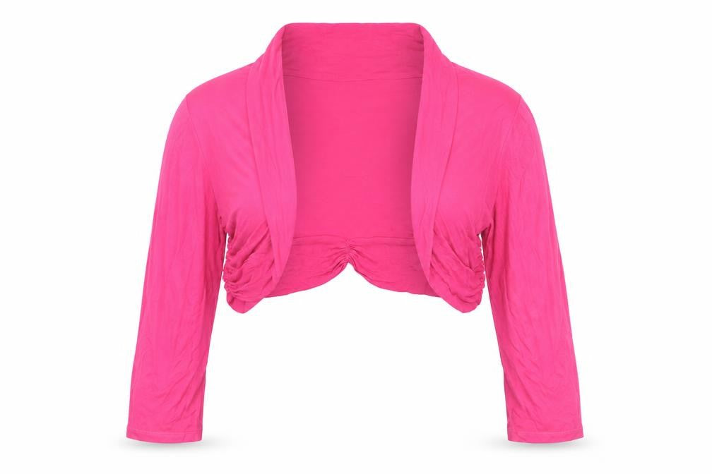Front view of Pomodoro Women's Pink Shrug, size 16, Long Sleeve
