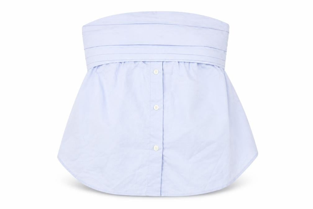 Front view of Zara Women Blue Cropped Blouse, size 2, Strapless