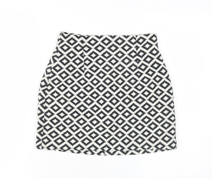 Zara Women Black White Geometric Pencil Skirt S