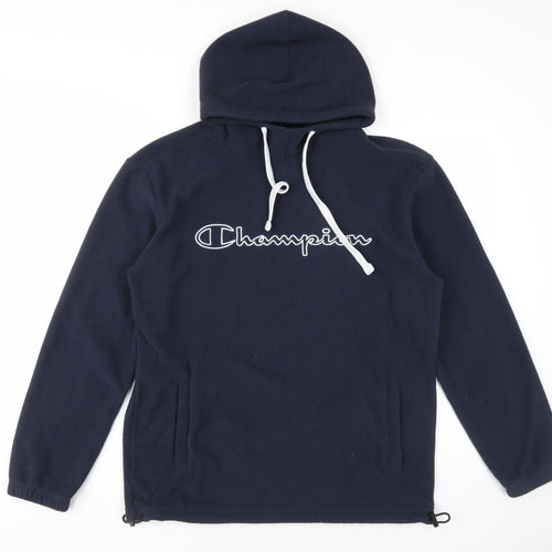 Champion Men's Blue Pullover Hoodie with Logo - Size S