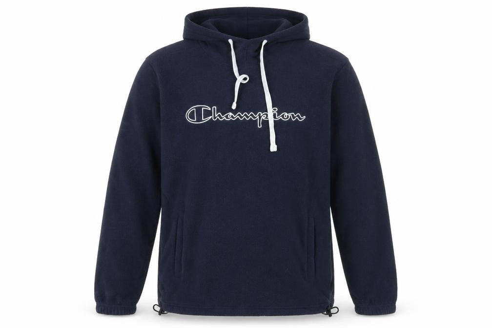 Front view of Champion Men's Blue Pullover Hoodie with Logo -, size S