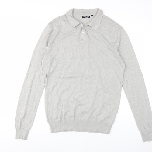 Brave Soul Men's Grey Long Sleeve Polo L