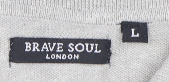 Brave Soul Men's Grey Long Sleeve Polo L