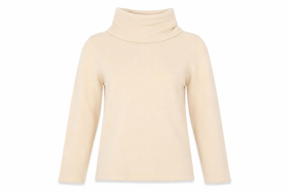 Front view of Emreco Women's Beige Roll Neck Jumper, size 10