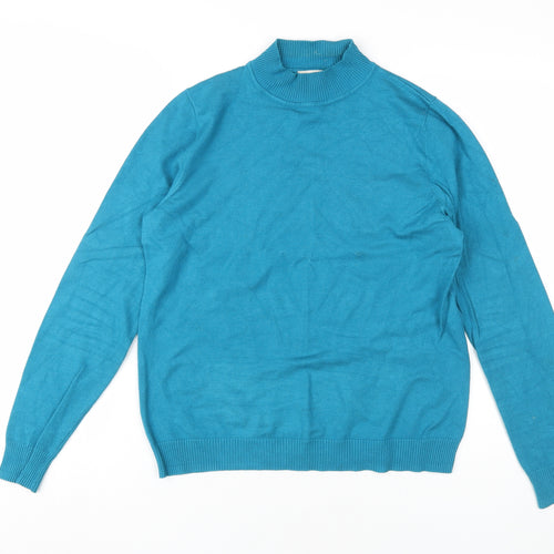 Bassini Women's Blue Mock Neck Pullover Jumper