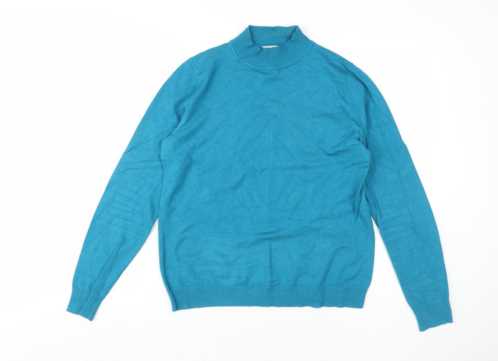 Bassini Women's Blue Mock Neck Pullover Jumper