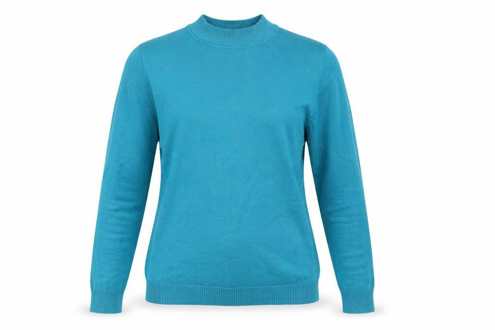 Front view of Bassini Women's Blue Mock Neck jumper