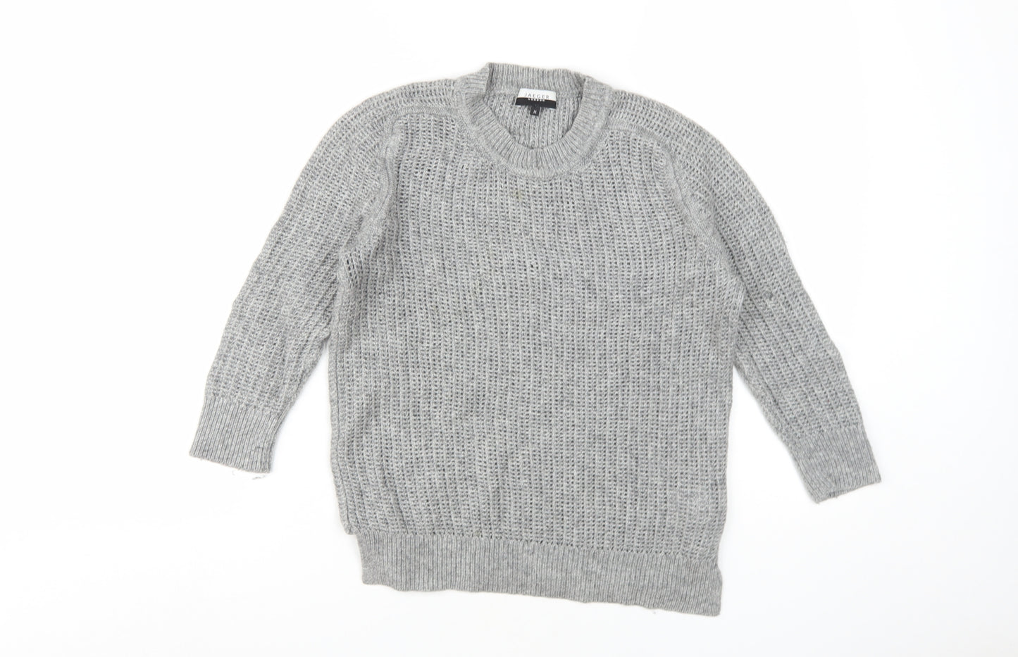 Jaeger Women's Grey Open-Knit Pullover Jumper M