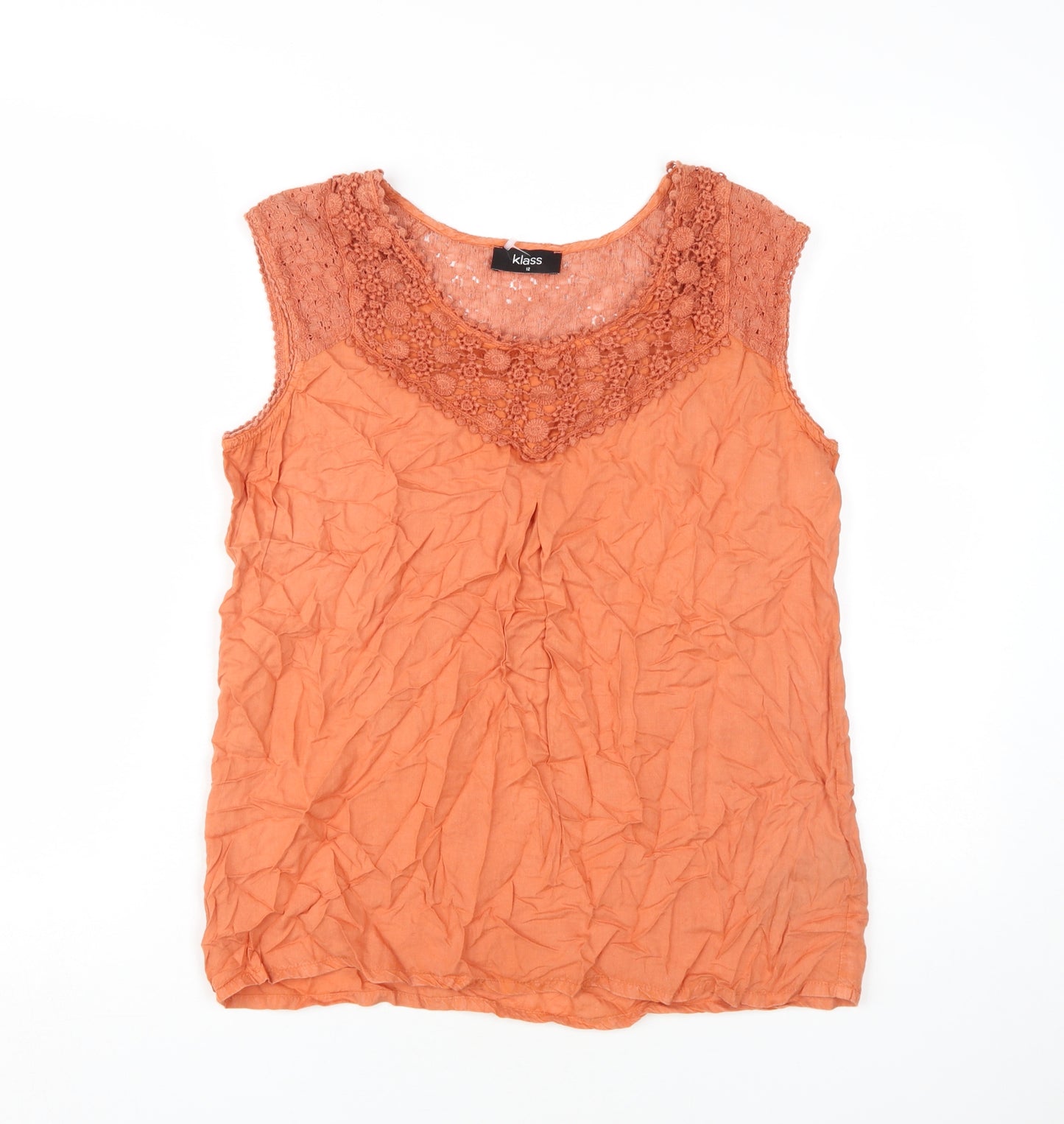 Klass Women's Orange Sleeveless Crochet Blouse