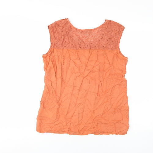 Klass Women's Orange Sleeveless Crochet Blouse