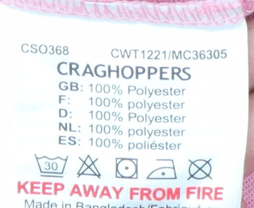 Craghoppers Women's Pink T-Shirt, Size 12, Moisture Wicking