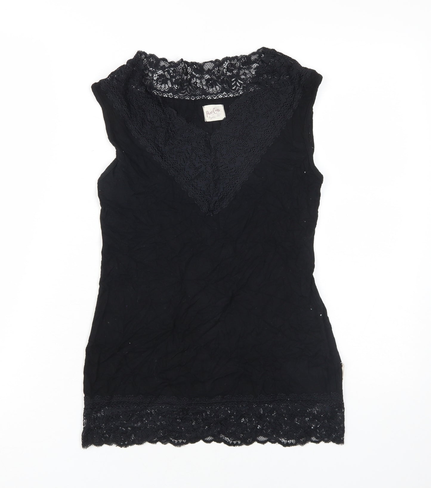 Post Card Women Black Sleeveless Basic Top