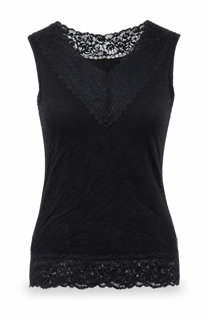 Front view of Post Card Women Black Sleeveless Basic Top