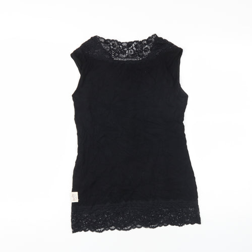 Post Card Women Black Sleeveless Basic Top