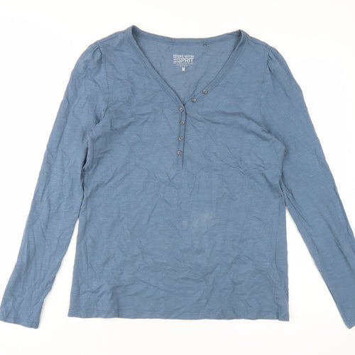 Esprit Women's Blue V-Neck Long Sleeve T-Shirt Medium