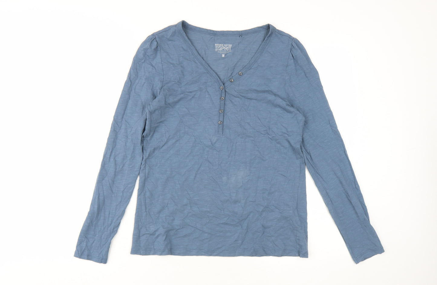 Esprit Women's Blue V-Neck Long Sleeve T-Shirt Medium