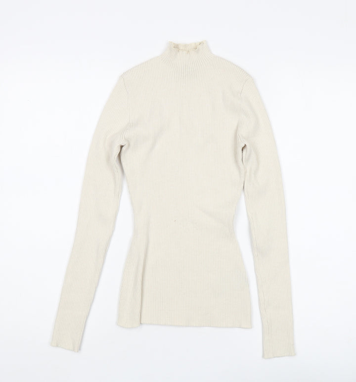 H&M Women's Beige Slim Fit Mock Neck Pullover - Size S