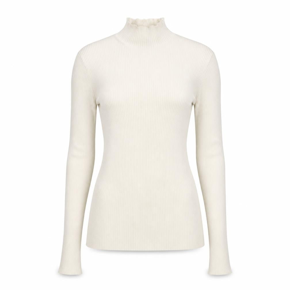 Front view of H&M Women's Beige Slim Fit Mock Neck Pullover -, size S