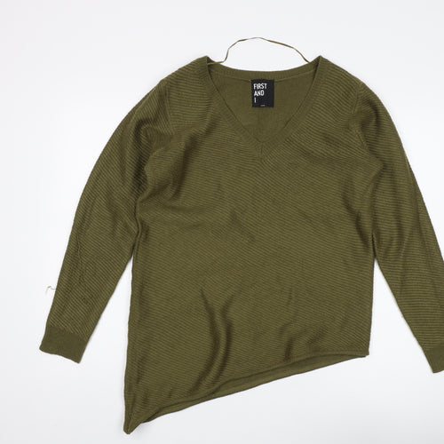First and I Women's Green V-Neck Knit Tunic Jumper L