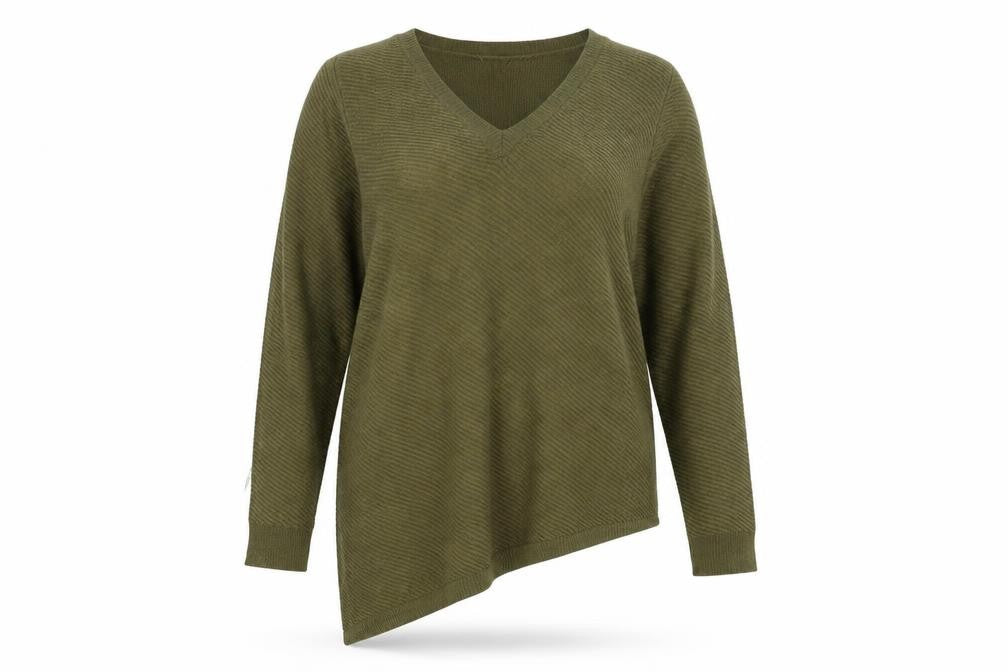 First and I Women's Green V-Neck Knit Tunic Jumper L